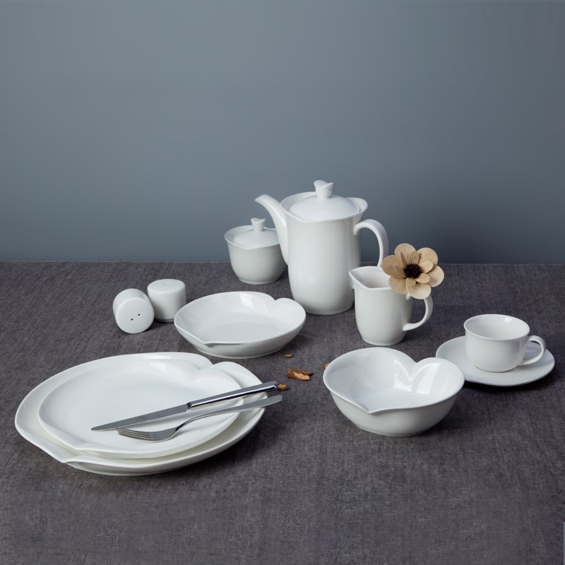 New Style Irregular Rim White Ceramic Dinner Set for Hotel - TW08