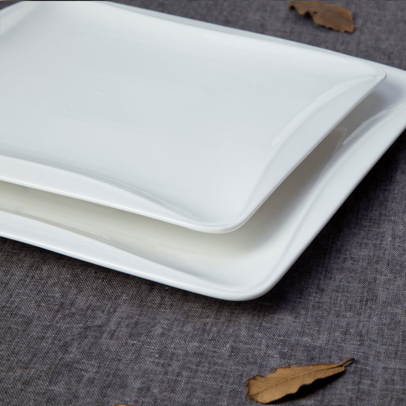 Two Eight-Contemporary Porcelain Dinnerware French Style Square White Porcelain