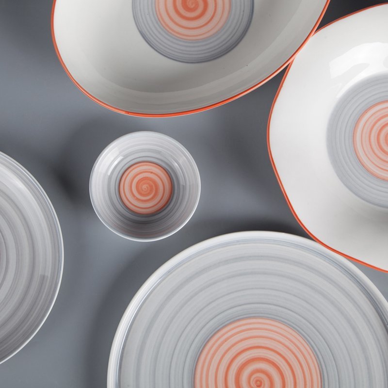 德国风格彩色陶瓷餐具与压花线 & 橙色边框- TC05