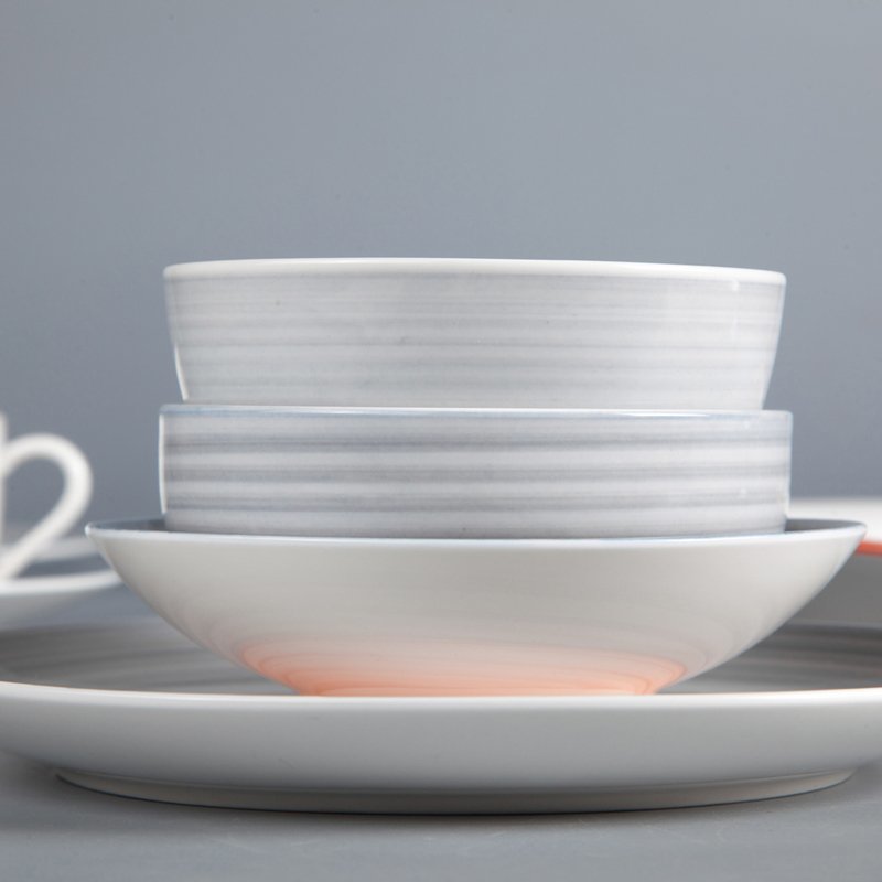 德国风格彩色陶瓷餐具与压花线 & 橙色边框- TC05