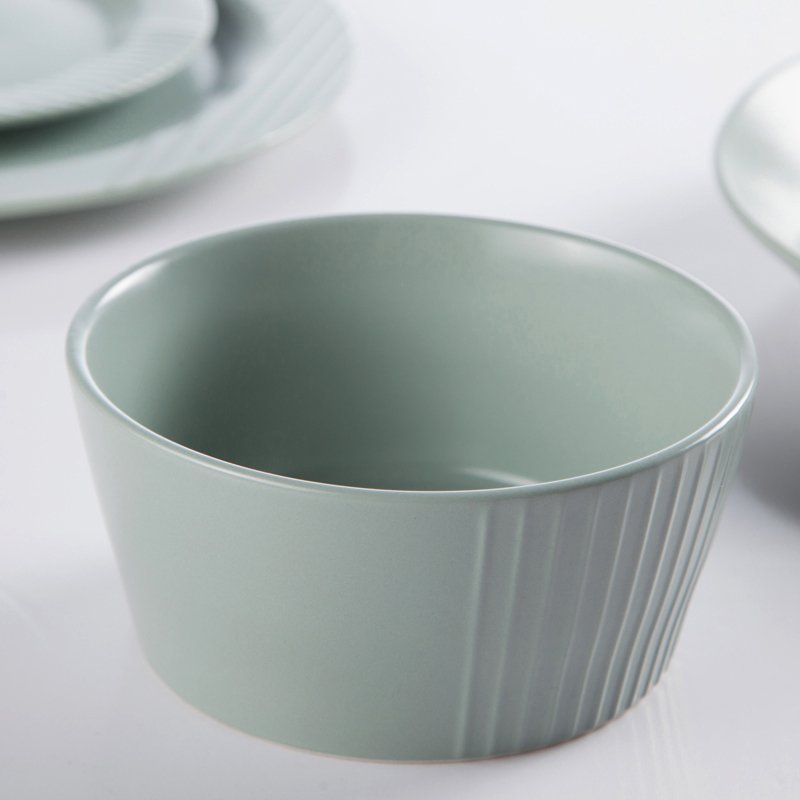 Two Eight-Modern Style Jade Green Color Porcelain Dinner Set With Embossed Lines - TC15