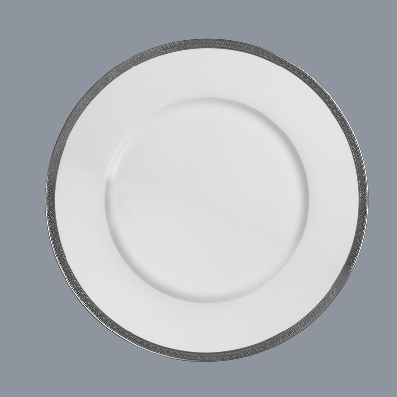Modern Style White Round Fine Bone china Dinnerware With Silver Grey Rim - TD03-2