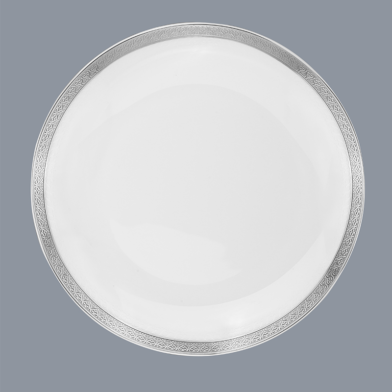 Modern Style White Round Fine Bone china Dinnerware With Silver Grey Rim - TD03-3