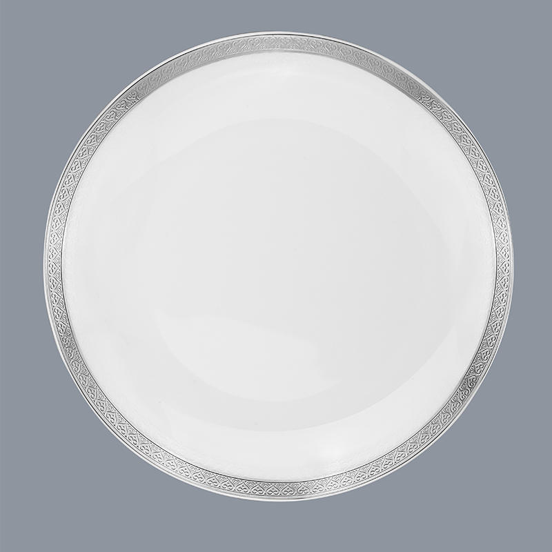 Modern Style White Round Fine Bone china Dinnerware With Silver Grey Rim - TD03
