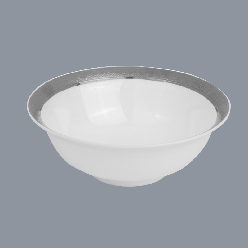 Modern Style White Round Fine Bone china Dinnerware With Silver Grey Rim - TD03-4