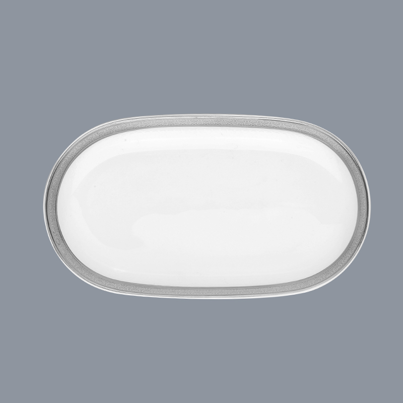 Modern Style White Round Fine Bone china Dinnerware With Silver Grey Rim - TD03-5
