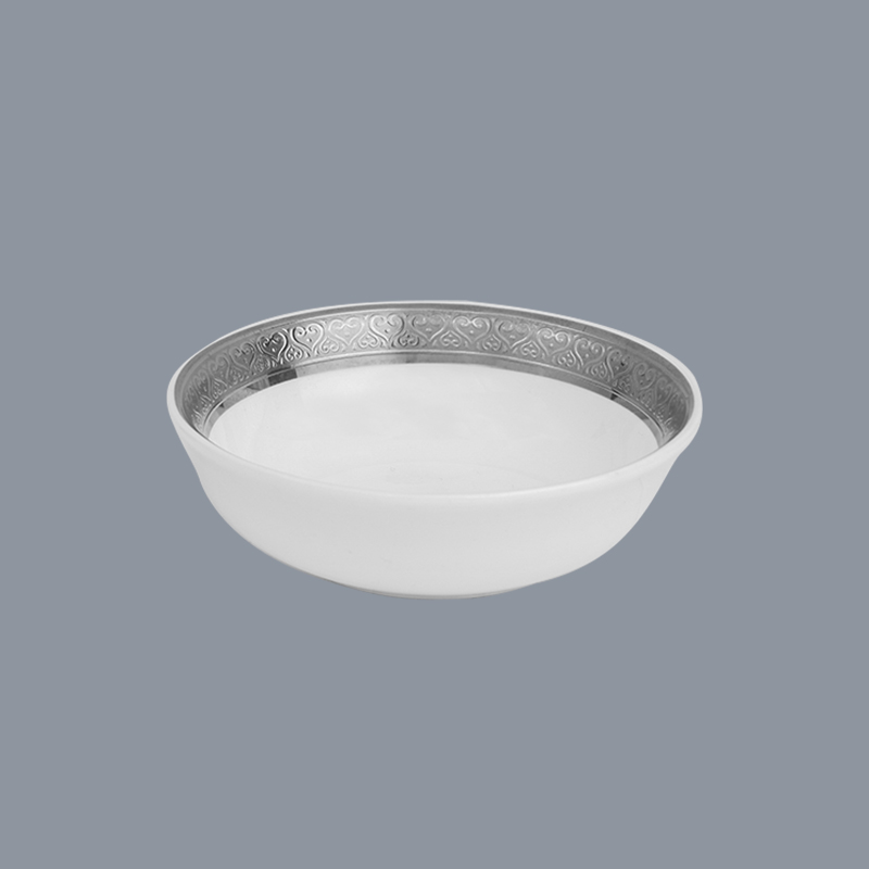 Modern Style White Round Fine Bone china Dinnerware With Silver Grey Rim - TD03-7