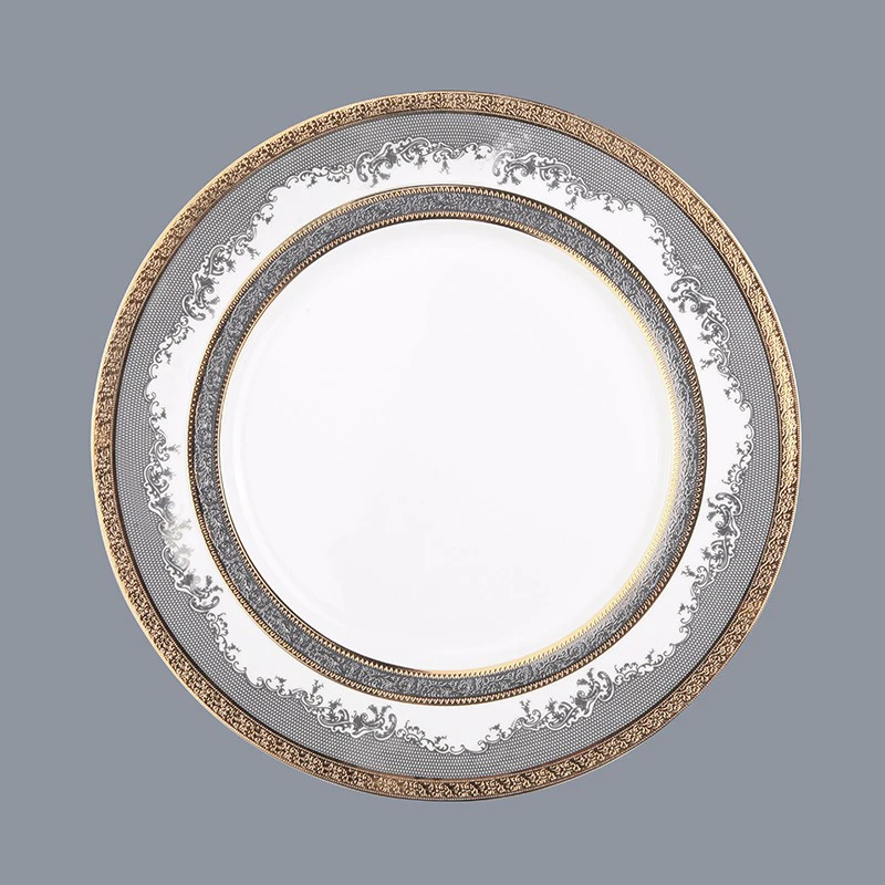 Classic Style Round Decal Fine Bone china Dinnerware with Golden Rim - TD11