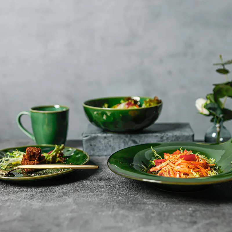 Green Jungle Collection - Hot Sale Unique Design Green Glossy Porcelain Dinnerware For Hotel, Restaurant, Event...