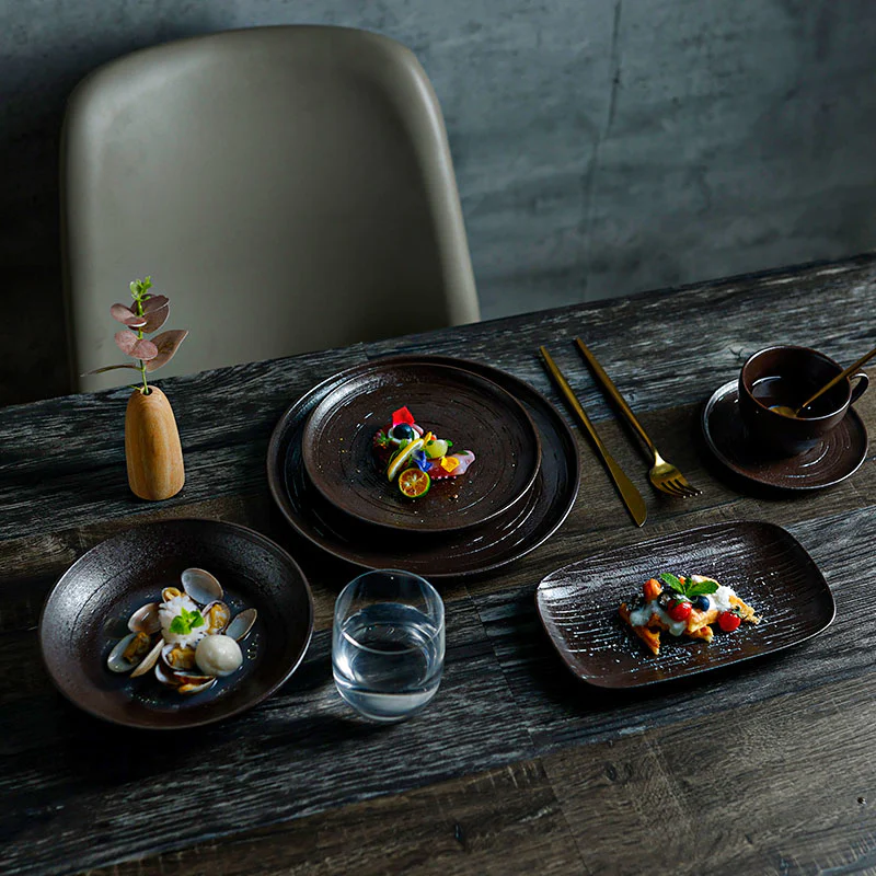 Notte Collection - 2022 New Design Black Unique Textured Porcelain Dinnerware Sets For Hotel, Restaurant, Event...