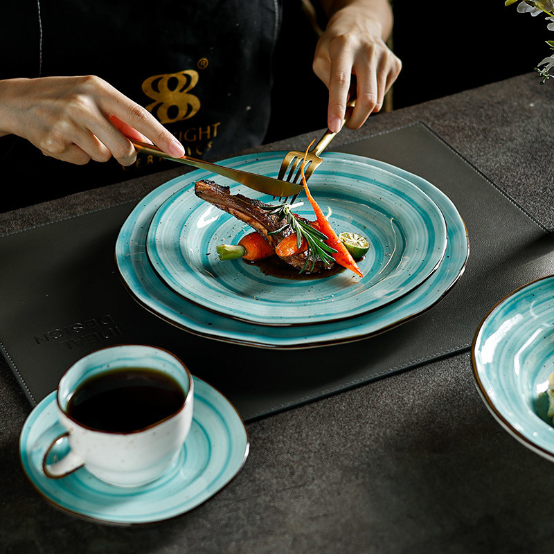 Urban Collection -Unique Blue Speckle Handmade Glazed Design Porcelain Dinnerware Sets For Hotel, Restaurant, Event...