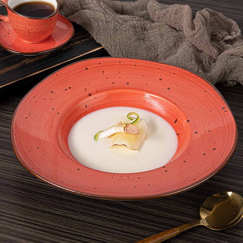 Aura Orange Collection - Orange Unique Hand Painted Design Porcelain Dinnerware Sets For Hotel, Restaurant, Event...