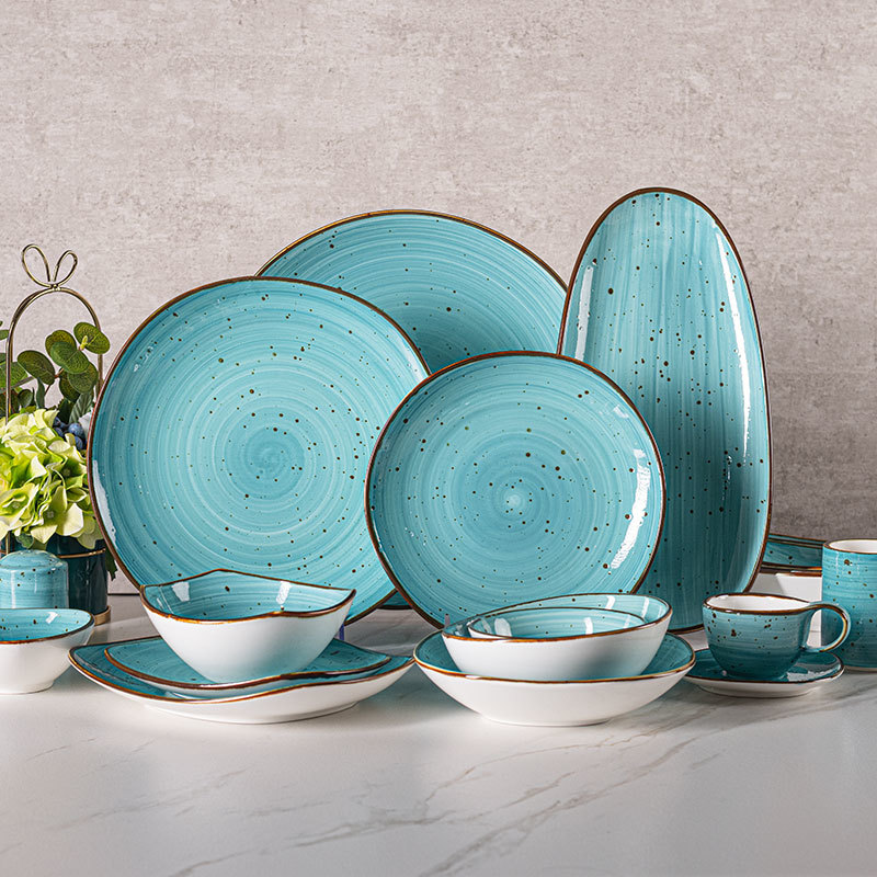 Aura Green Collection - Green Unique Hand Painted Design Porcelain Dinnerware Sets For Hotel, Restaurant, Event...