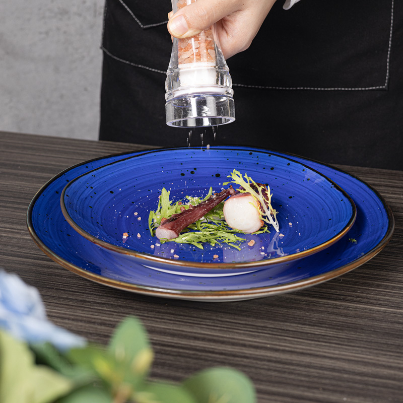 Aura Blue Collection -Blue Unique Hand Painted Glazed Design Porcelain Dinnerware Sets For Hotel, Restaurant, Event...