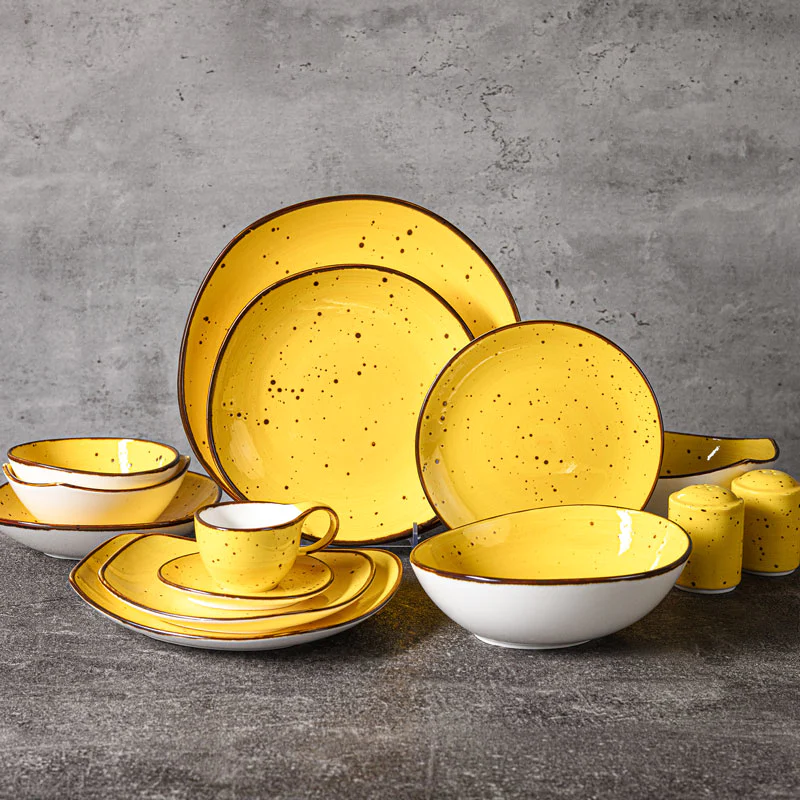 Aura Yellow Collection -Yellow Unique Hand Painted Glazed Design Porcelain Dinnerware Sets For Hotel, Restaurant, Event...