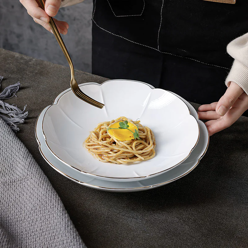 Gold Girassol Collection -2023 New Design White  Porcelain Dinnerware For Hotel, Restaurant, Event.
