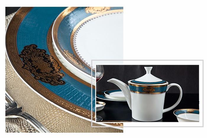 Royalty Style Fine Porcelain Dinnerware With Blue & Gold Decal Rim - TD10-1