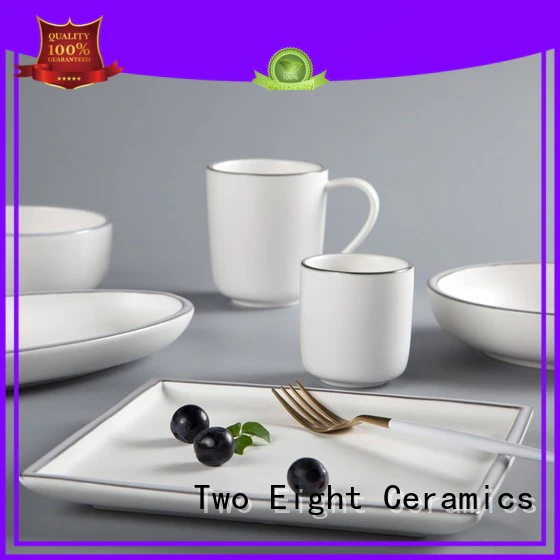 Two Eight square fine dining restaurant plates embossed for kitchen
