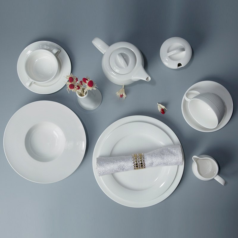 Two Eight French Style Embossed White Color Porcelain Dinnerware Sets - LOU TI SERIES White Porcelain Dinner Set image31