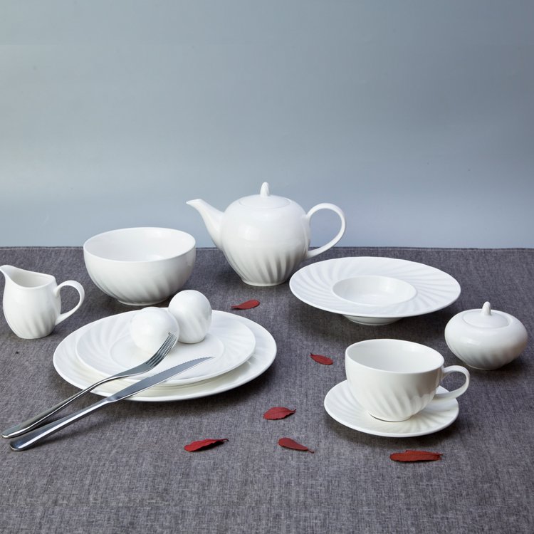 Two Eight Fashion Style Round White Embossed Porcelain Dinner Set for Home - MENG HUAN SERIES White Porcelain Dinner Set image26