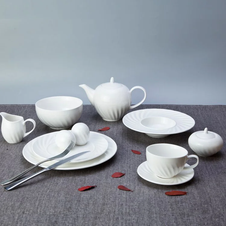 Fashion Style Round White Embossed Porcelain Dinner Set for Home - TW06