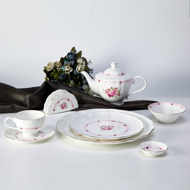 Fresh Style Round Fine Bone china Dinnerware with Flower And Silver Rim - TD17