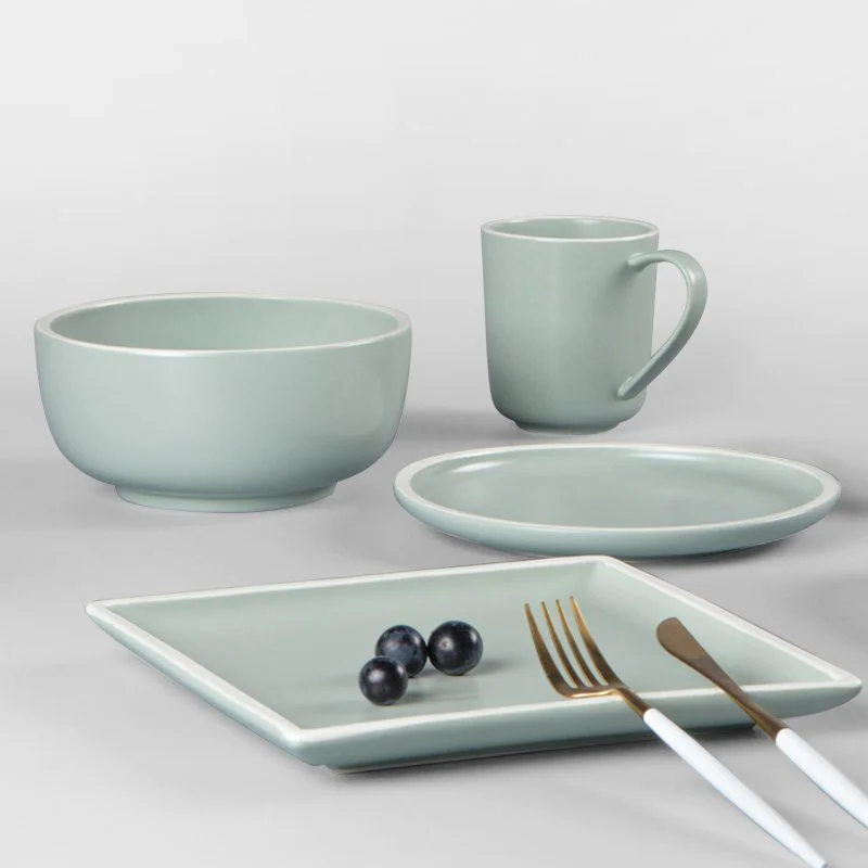 Contemporary Style Jade Green Color Porcelain Dinner Set With White Rim - TC08
