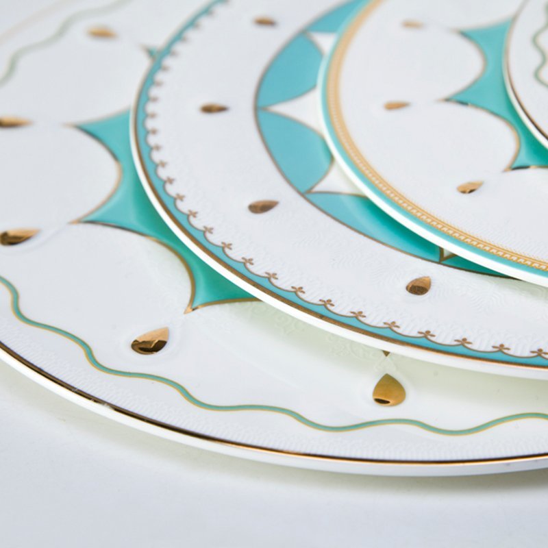 Round Colored Fashion Style Fine china Dinnerware with Decal Rim - TD16