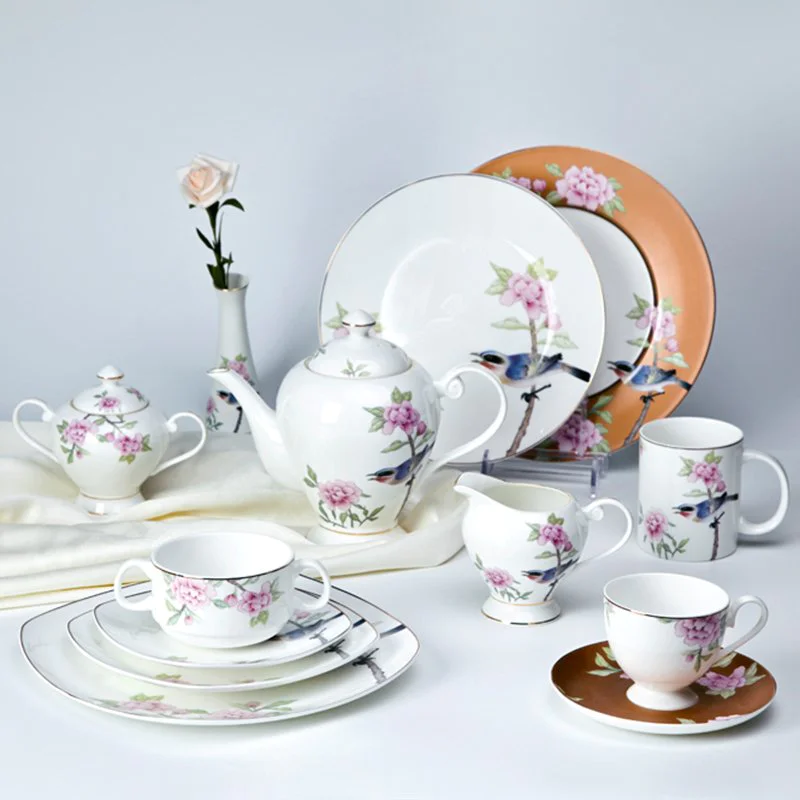 Modern Style Flower Round Porcelain Fine Bone china Dinnerware for Teahouse -  TD15