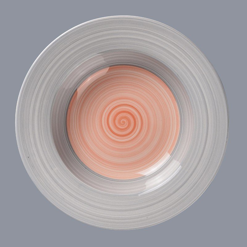German Style Color Porcelain Dinner Set With Embossed Line & Oragne Rim - TC05