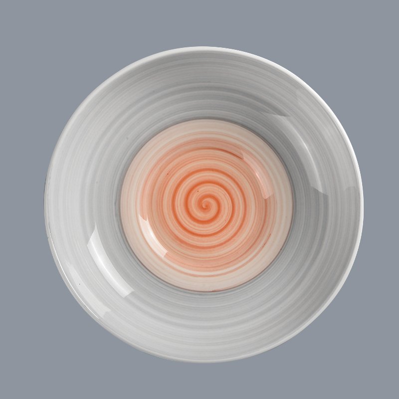German Style Color Porcelain Dinner Set With Embossed Line & Oragne Rim - TC05