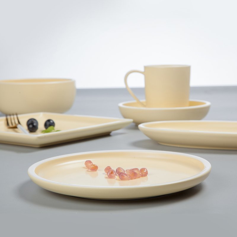 Cream Yellow Simple Style Color Smoothly Glaze Porcelain Dinner Set  - TC09
