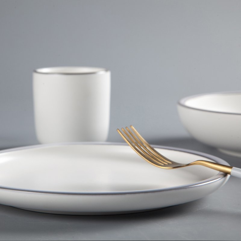 Fresh Style Color Porcelain Dinner Set With Light Golden Rim - TC11