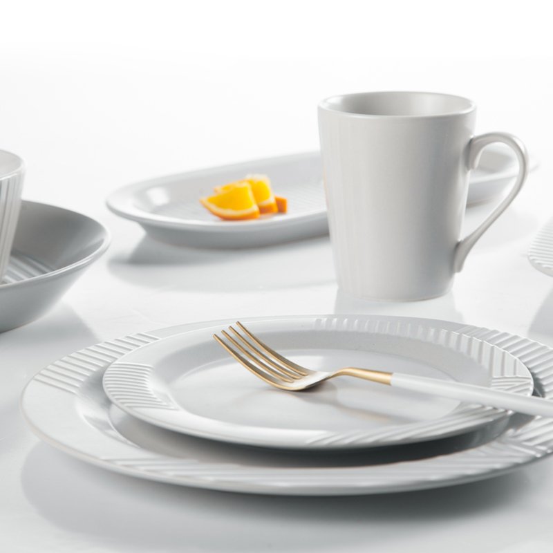 Embossed Contemporary Round & Square Color Porcelain Dinner Set - TC14