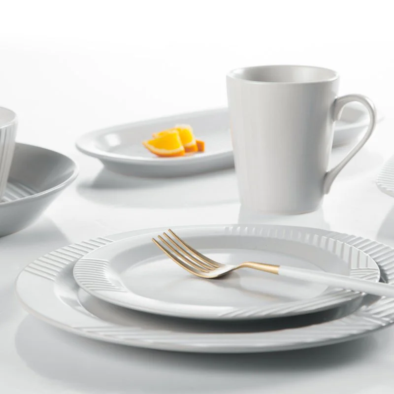 Embossed Contemporary Round & Square Color Porcelain Dinner Set - TC14