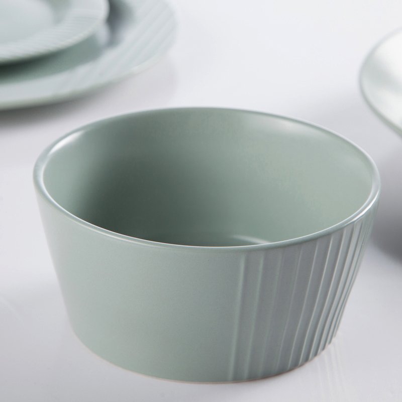 Modern Style Jade Green Color Porcelain Dinner Set With Embossed Lines  - TC15