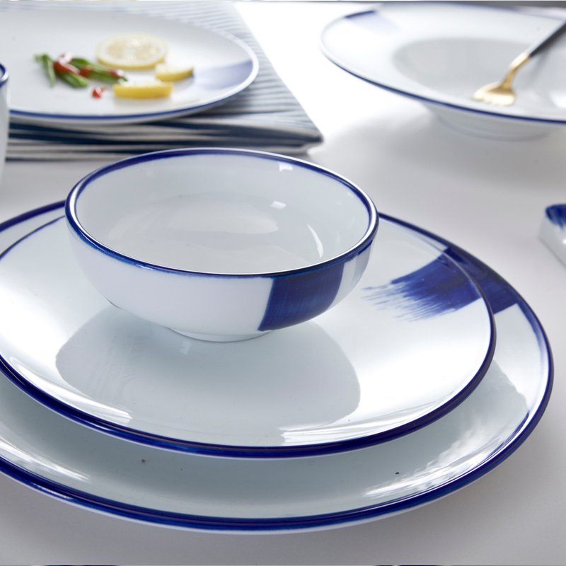 Small Side Plates 14cm / White with Blue Rim