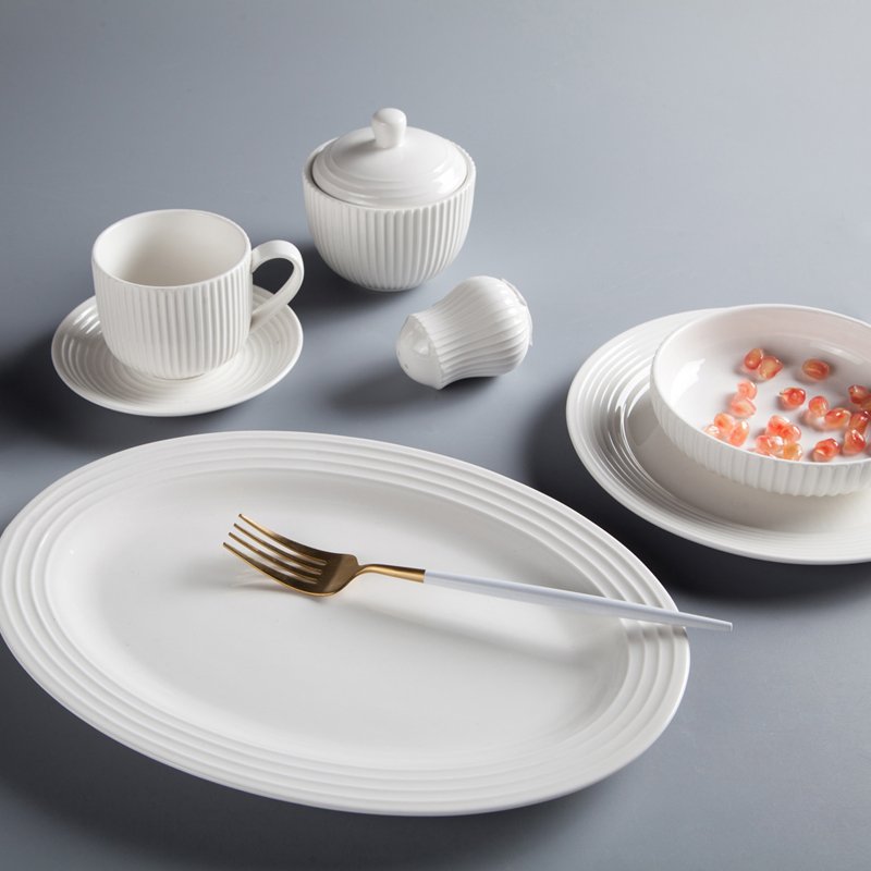Two Eight Embossed White Round Porcelain Dinner Set With German Style - TIAO RONG SERIES White Porcelain Dinner Set image19