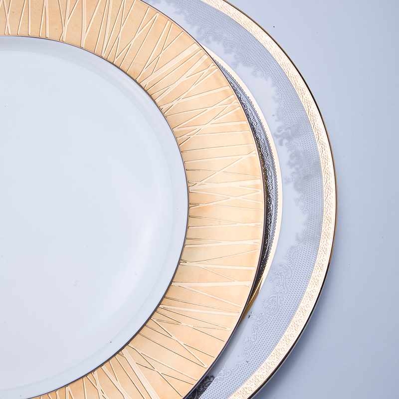 Classic Style Round Fine Ceramic Tableware with Embossed Decal for Hotel - TD14