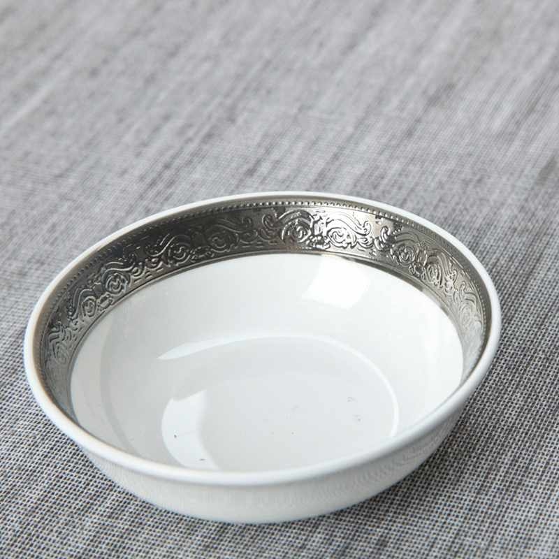 Contemporary Style White Round Fine china Dinnerware with Silver Grey Decal - TD01