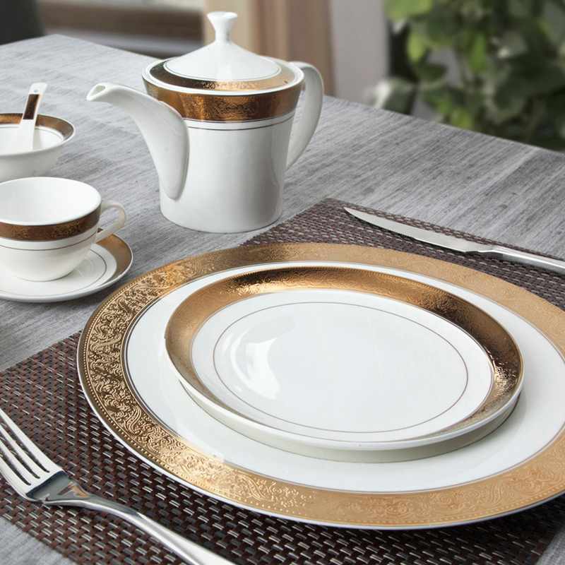 Two Eight Mixed Golden And White Color Fine Bone china Dinnerware with Embossed Rim - SJB-H065 SERIES Fine china Dinnerware image11
