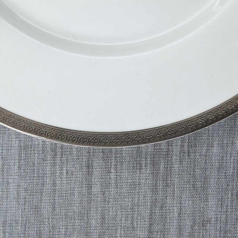 Modern Style White Round Fine Bone china Dinnerware With Silver Grey Rim - TD03