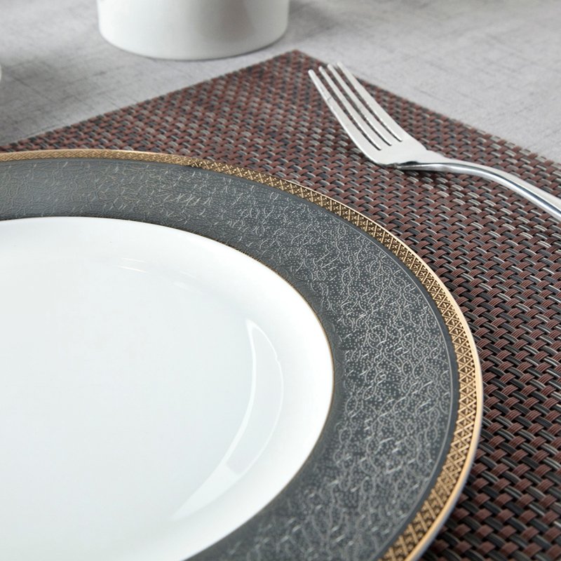 Classic Style Grey Decal Fine Bone china Dinnerware With Golden Rim - TD09