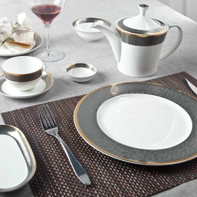 Two Eight Classic Style Grey Decal Fine Bone china Dinnerware With Golden Rim - SJB-H072 SERIES Fine china Dinnerware image4