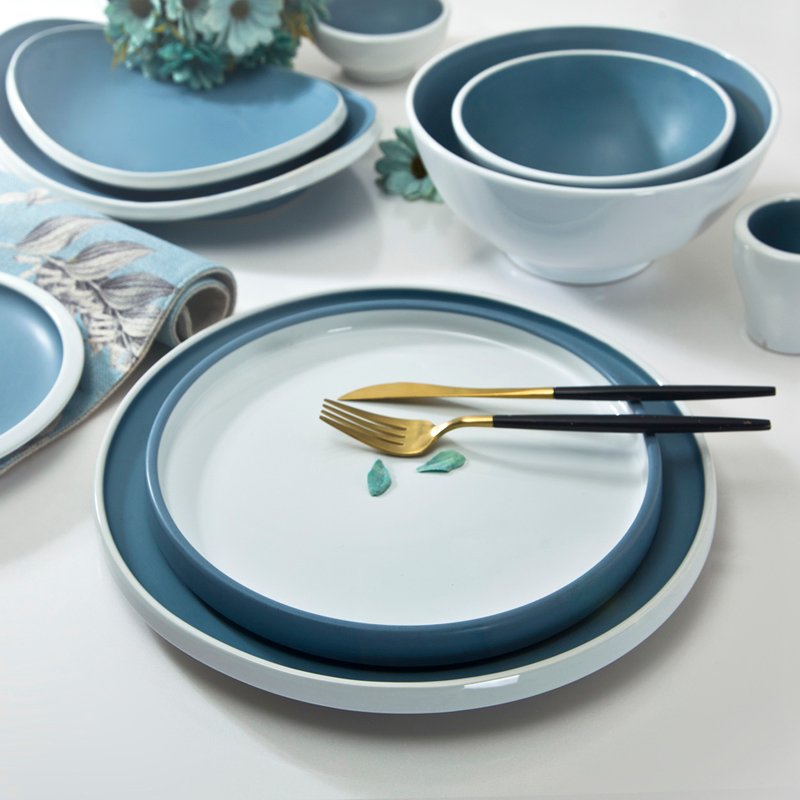 Two Eight Grey & White Color contemporary Style Ceramic Dinner Set With White Rim - QING TANG HE YUN SERIES Colored Porcelain Dinner Set image16