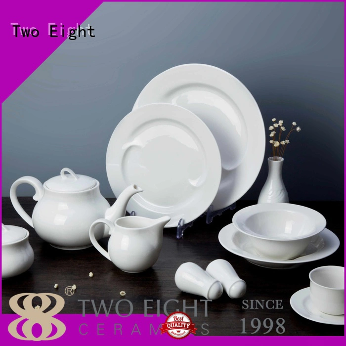 Two Eight round white dinner sets customized for kitchen
