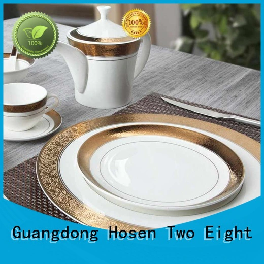 blue round fine white porcelain dinnerware Two Eight manufacture
