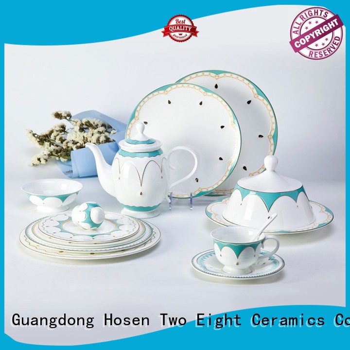 Two Eight decal fine china tea sets factory price for restaurant