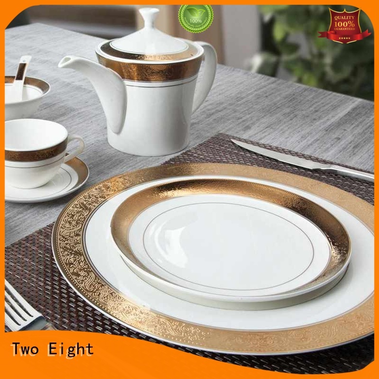 Mixed Golden And White Color Fine Bone china Dinnerware with Embossed Rim - TD02