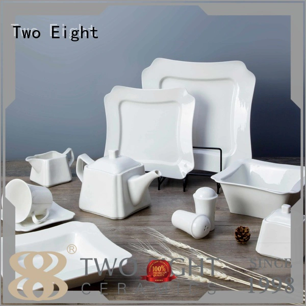 Two Eight royalty white porcelain dinner service stock for bistro